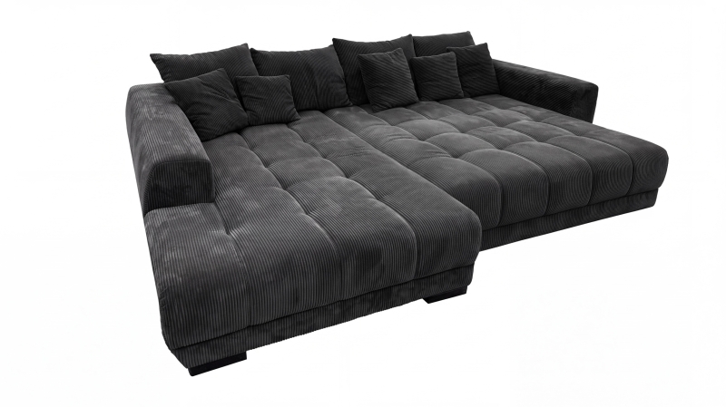 Ecksofa Cord grau elektrisch ausfahrbar 300 cm - OT links - ARTEMIS