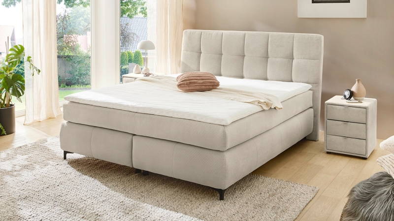 Boxspringbett 180 x 200 cm beige Feincord - BEATRICE