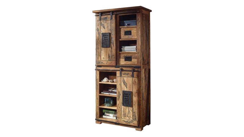 Highboard mit 2 Rolltüren Mango massiv 80 cm - montiert - EMANUEL