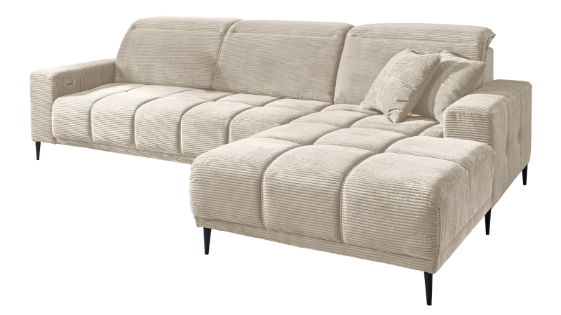 Ecksofa Cord beige ausziehbar - Sitztiefenverstellung 286 cm - OT rechts - MARISOL
