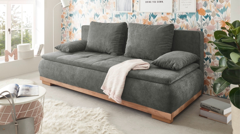 Schlafsofa grau Bettkasten ausziehbar Federkern 208 cm - AMBRA