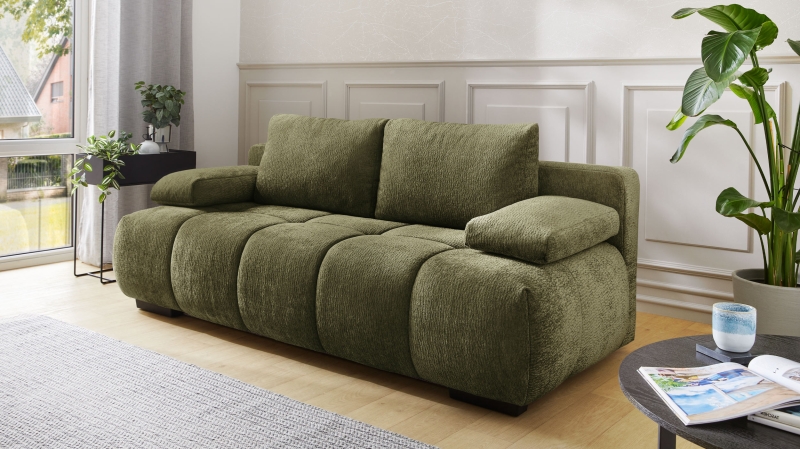 Schlafsofa grün mit Bettkasten 213 cm - RENO 