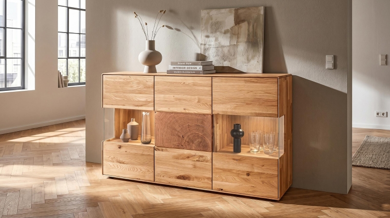 Sideboard Wildeiche Massivholz - montiert - 150 cm - TORVEN