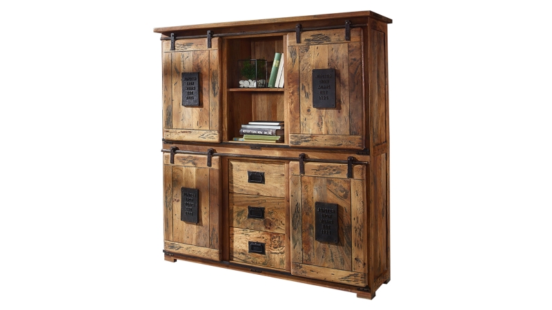 Highboard mit 4 Rolltüren Mango massiv 150 cm - montiert - EMANUEL