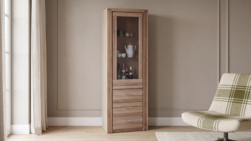 Vitrine Kernbuche massiv geölt mit Glastür 68 cm - FREYJA