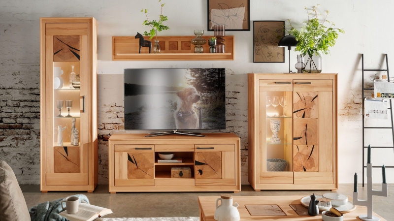 Wohnwand Kernbuche massiv geölt 317 cm - LUIS 