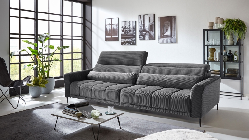 Big Sofa Cord grau 280 cm - Nosagunterfederung - LOGAN 