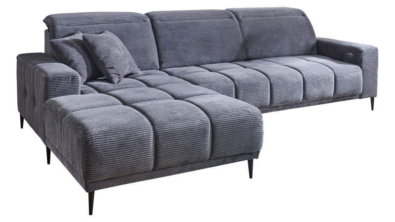 Ecksofa Cord grau ausziehbar - Sitztiefenverstellung 286 cm - OT links - MARISOL