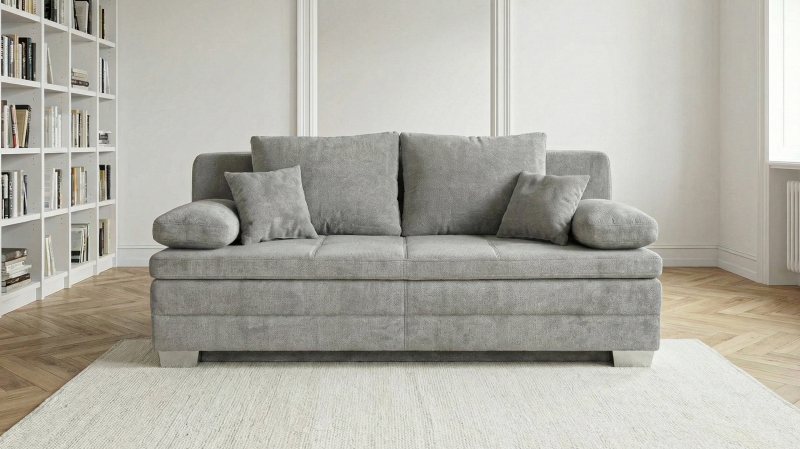 Schlafsofa Bettkasten Dauerschläfer grau Federkern 203 cm - LINDAU