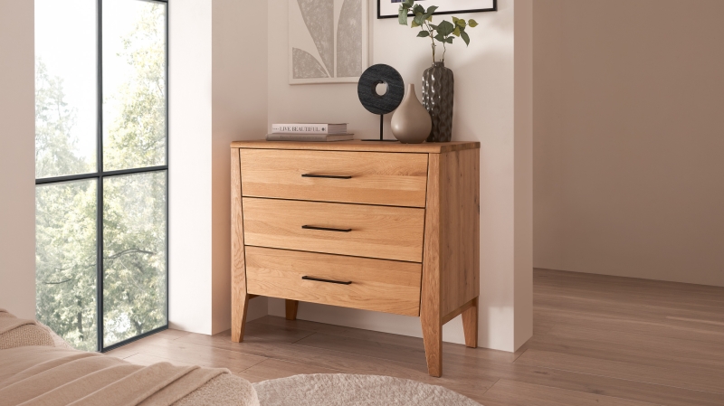 Kommode mit 3 Schubladen Wildeiche teilmassiv geölt 90 cm - VEGARD