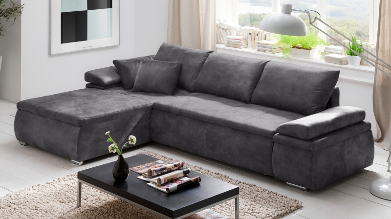 Ecksofa mit Schlaffunktion anthrazit Bettkasten 268 cm - CELINA