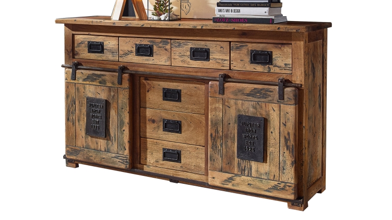 Sideboard mit 2 Rolltüren Mango massiv 150 cm - montiert - EMANUEL