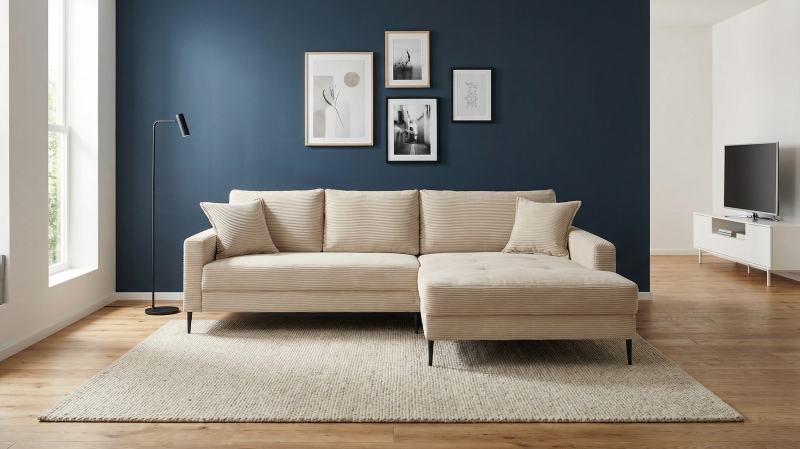 Ecksofa Cord creme 276 x 173 cm - OT rechts - SUMMER