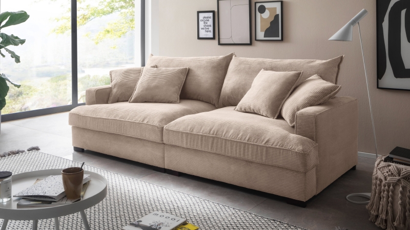 Big Sofa Cord beige - 242 cm - Nosagunterfederung - TRIBECCA 