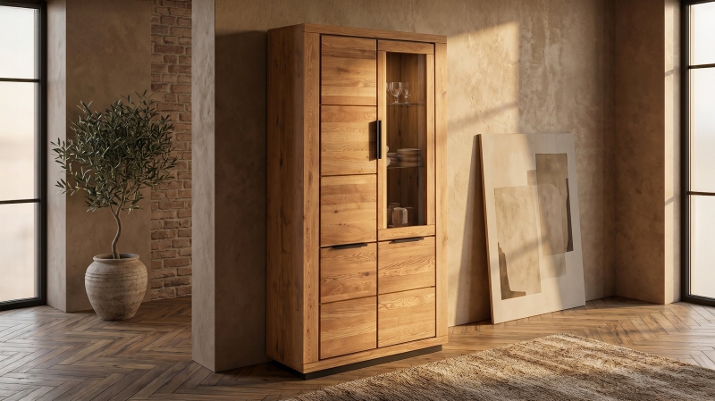 Vitrine Wildeiche teilmassiv geölt mit Glastür 107 cm - GRENO