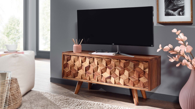 TV-Lowboard Sheesham massiv lackiert 92 cm - THRIDA