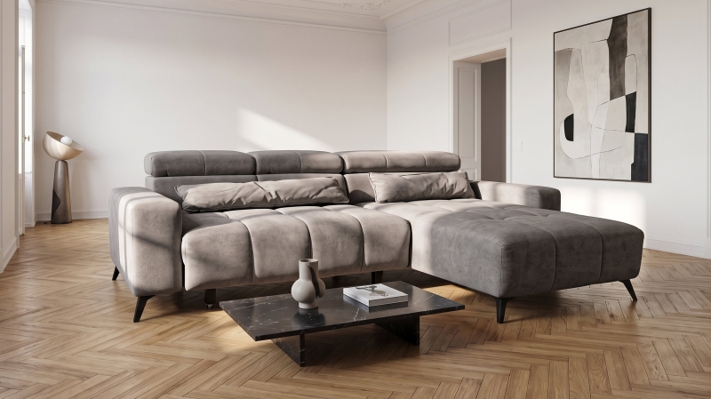 Ecksofa grau 267 cm elektrische Sitztiefenverstellung OT rechts – BALI