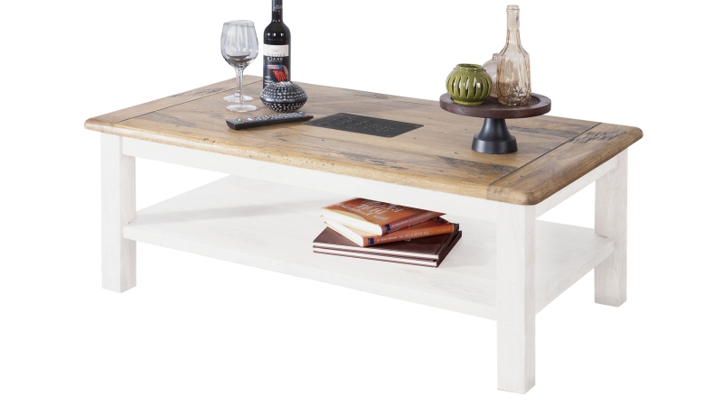 Couchtisch Massivholz weiß Mango 118 x 70 cm - EMANUEL 