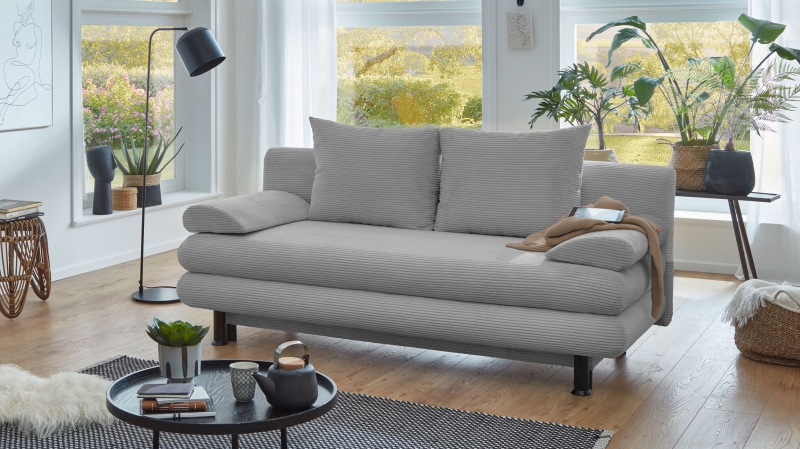Schlafsofa Cord grau mit Bettkasten Federkern 190 cm - BAREND