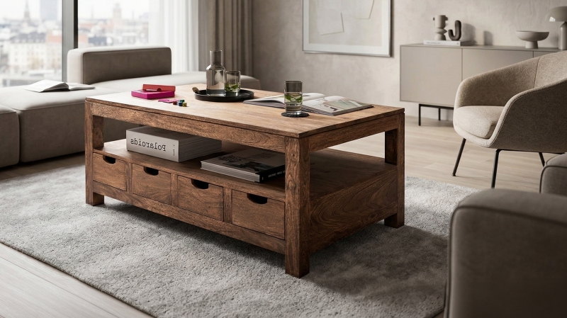 Couchtisch 120 cm Mango massiv gebeizt - montiert - MANGALA