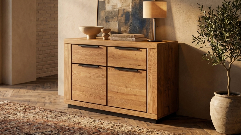 Kommode mit Schubladen Wildeiche geölt teilmassiv 102 x 40 cm - GRENO