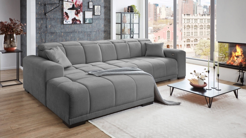 Ecksofa grau ausziehbar - Sitztiefenverstellung 301 cm - MASTER