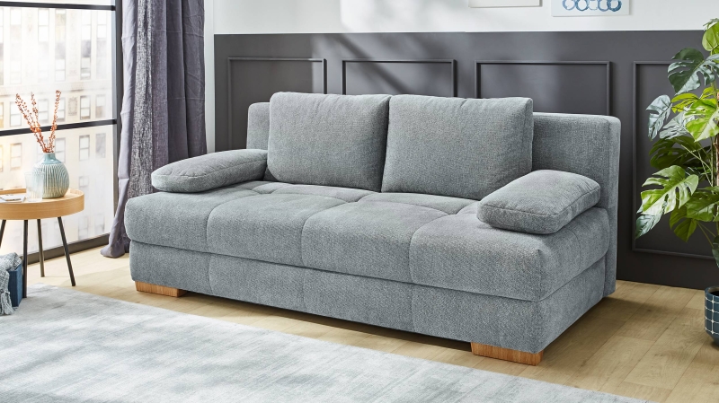 Schlafsofa grau Bettkasten Dauerschläfer Federkern 203 cm - CALLI