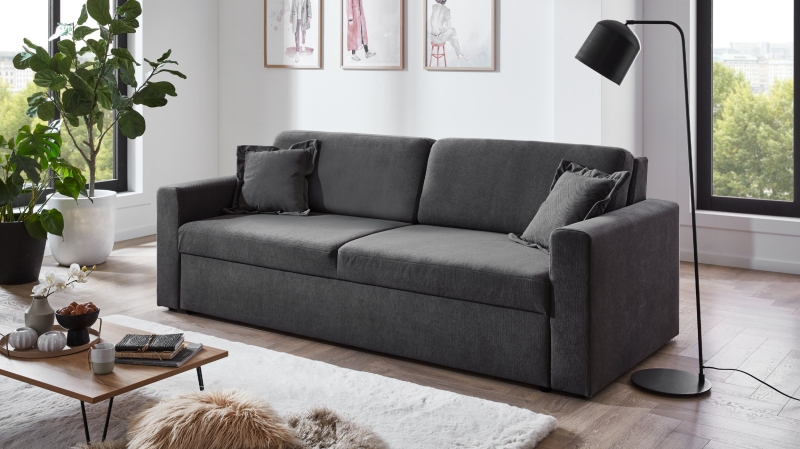 Schlafsofa grau ausziehbar 2-Sitzer 235 cm - BOXER