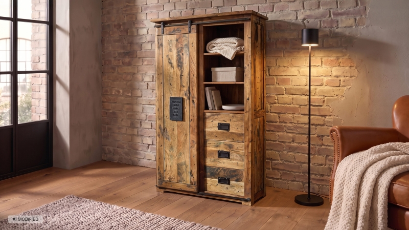 Garderobenschrank 1 Rolltür Mango massiv 100 cm - montiert - EMANUEL