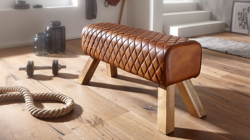 Sitzbank 89 cm echtes Leder braun Mango massiv - RIST 