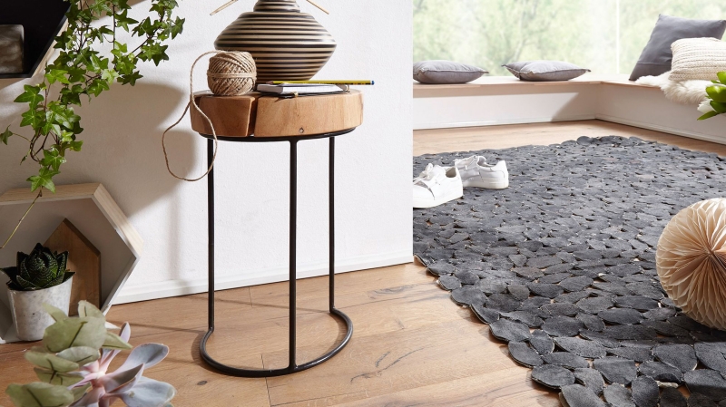 Beistelltisch Akazie massiv lackiert - rund - 28 x 45 cm - ACAS