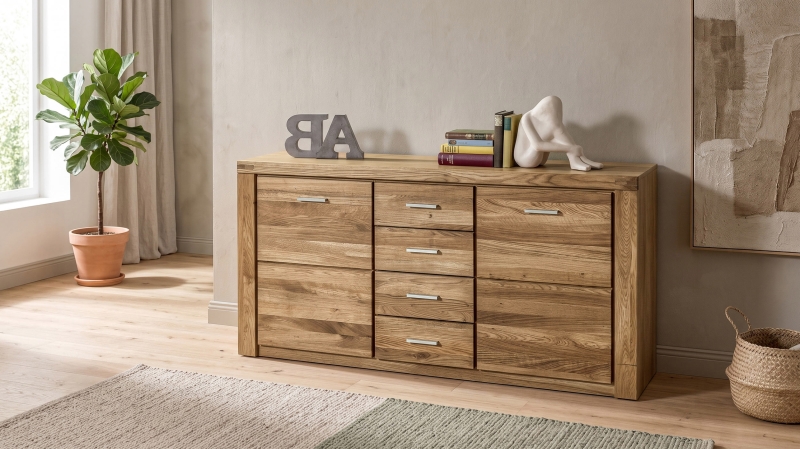 Sideboard mit 4 Schubladen Wildeiche massiv geölt 159 cm - FREYJA