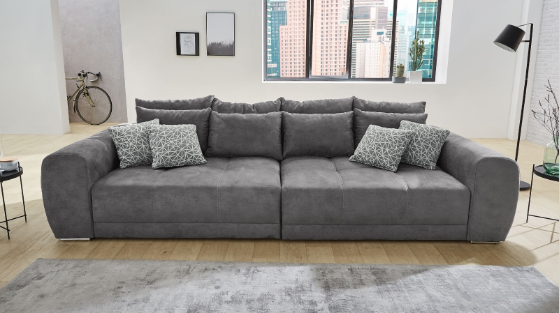 Big Sofa mit Federkern grau 306 x 134 cm - MOLDAU