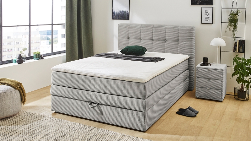 Boxspringbett 140 x 200 cm hellgrau Cordbezug - AMY
