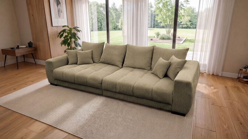 Big Sofa Cord grün mit Nosagunterfederung 300 cm - ARTEMIS