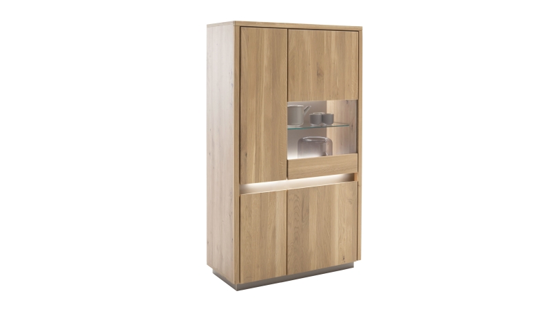 Highboard mit Glastür Kristalleiche massiv geölt 87 cm - LARVIK