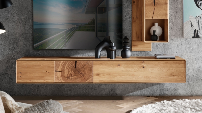 TV - Lowboard Wildeiche massiv geölt - montiert - 220 cm - TORVEN