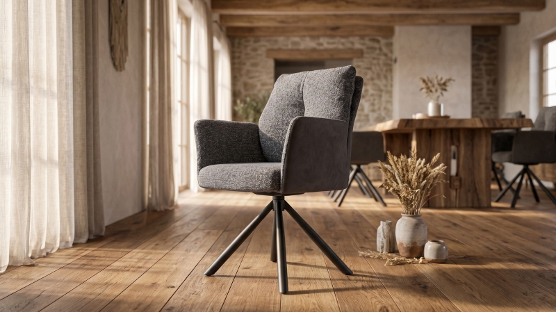 Armlehnstuhl grau Webstoff Microfaser Taschenfederkern - SHELBY