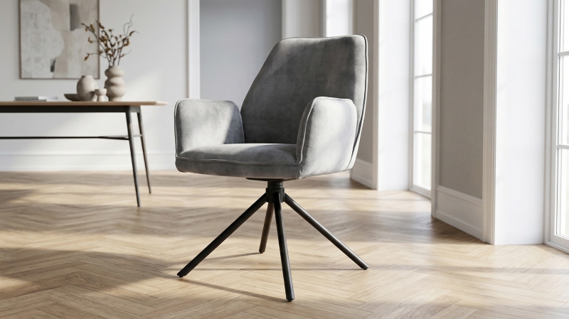 Armlehnstuhl grau Velours Optik Drehstuhl - OTTAWA