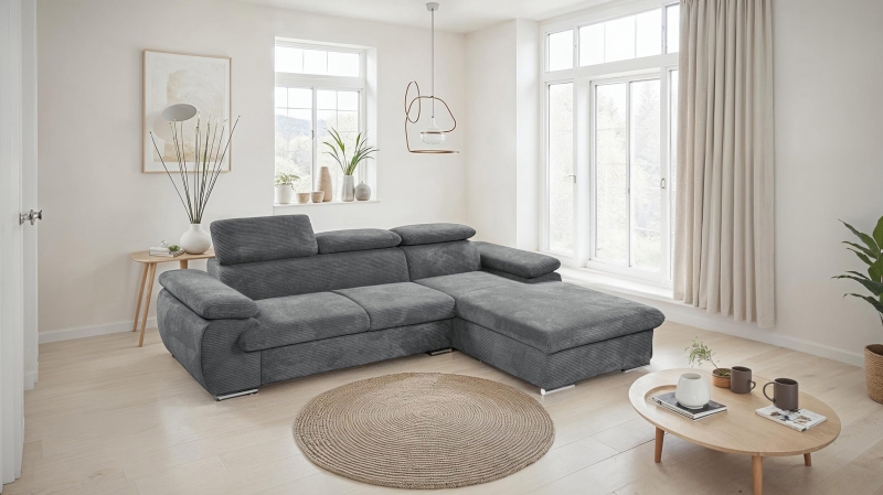 Ecksofa Cord anthrazit Schlaffunktion Bettkasten 284 x 196 cm - CINDY