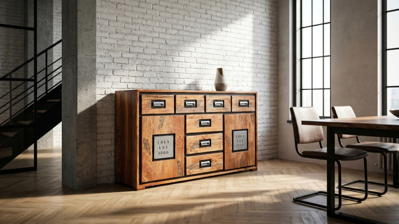 Sideboard Akazie Altholz massiv montiert - 150 cm - NARVIK
