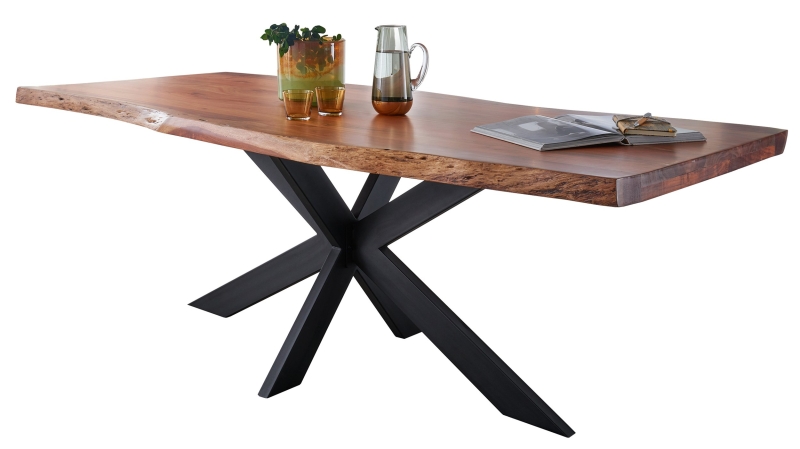 Esstisch Baumkantentisch 220 cm massiv lackierte Akazie - TIM