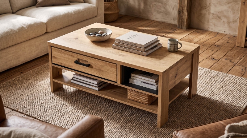 Couchtisch Wildeiche massiv - Schublade 110 x 65 cm - CATANIA