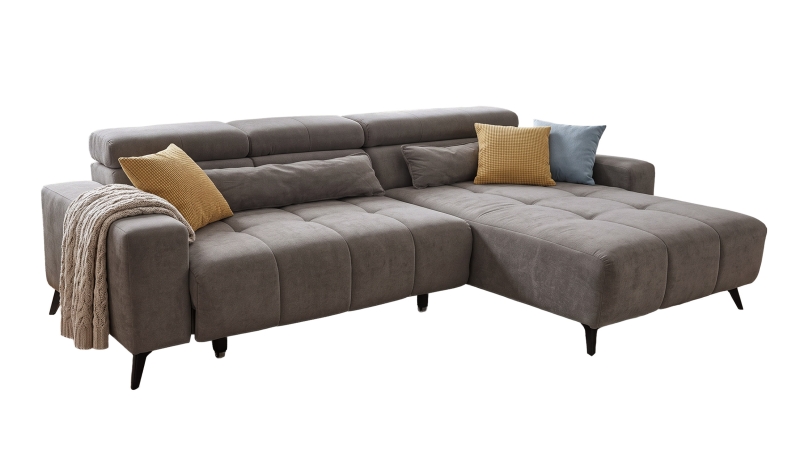 Ecksofa grau 267 cm mit XXL-Sitztiefenverstellung - OT rechts - BALI