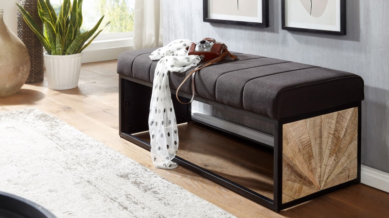 Sitzbank 105 cm Stoffbezug anthrazit Mango lackiert - MENJA