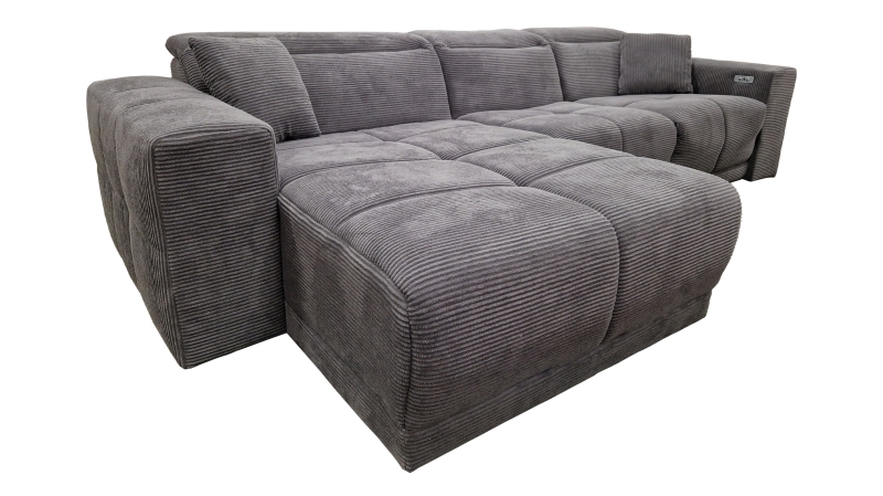 Ecksofa Cord grau 302 x 167 cm mit Relaxfunktion - OT links - TONI