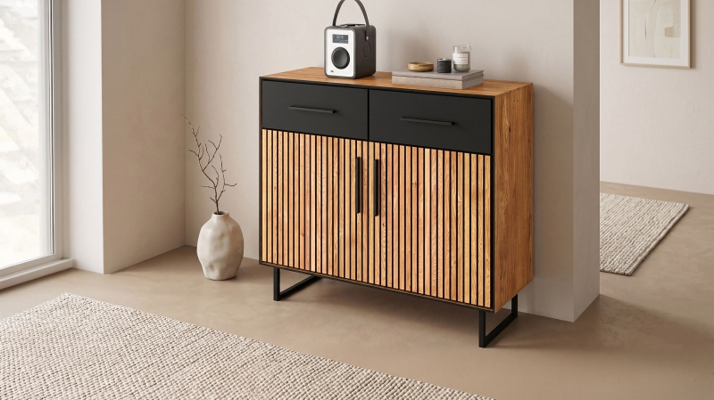 Kommode mit 2 Schubladen Eiche massiv geölt 108 x 40 cm - BELLA