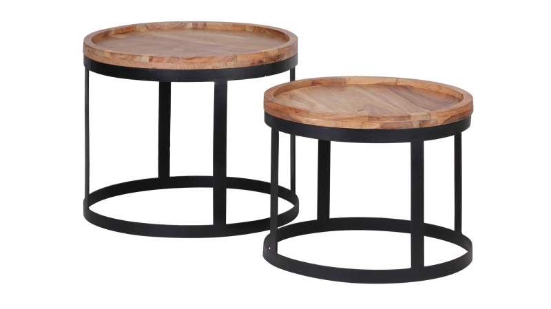 Couchtisch 2er-Set Akazie massiv lackiert - 53 cm - 48 cm - TAVA