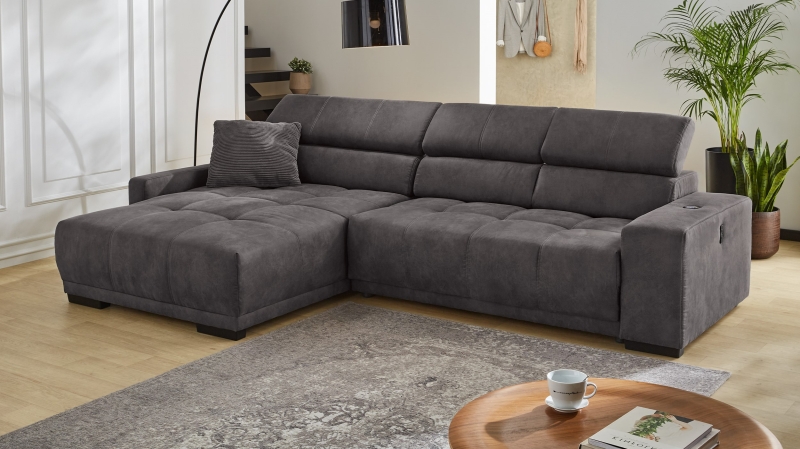 Ecksofa grau elektrisch ausfahrbar 315 cm - LE MANS