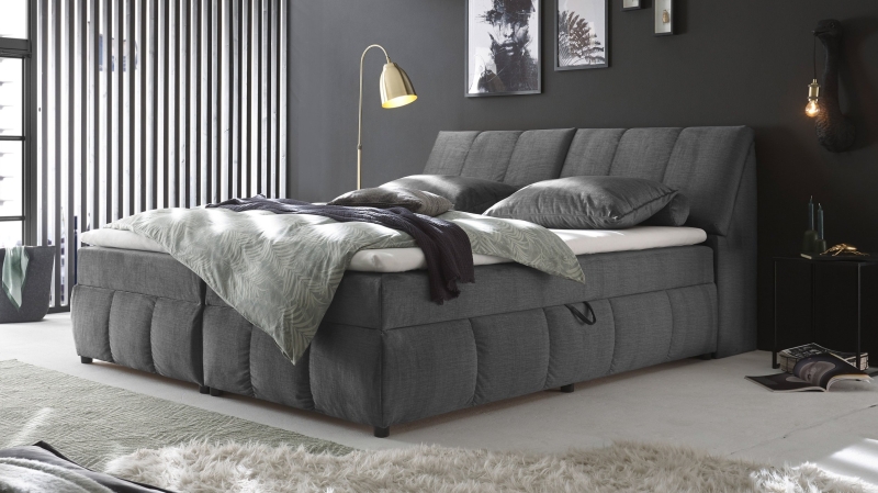 Boxbett 160 x 200 cm grau Stoffbezug Bettkasten - MADRID
